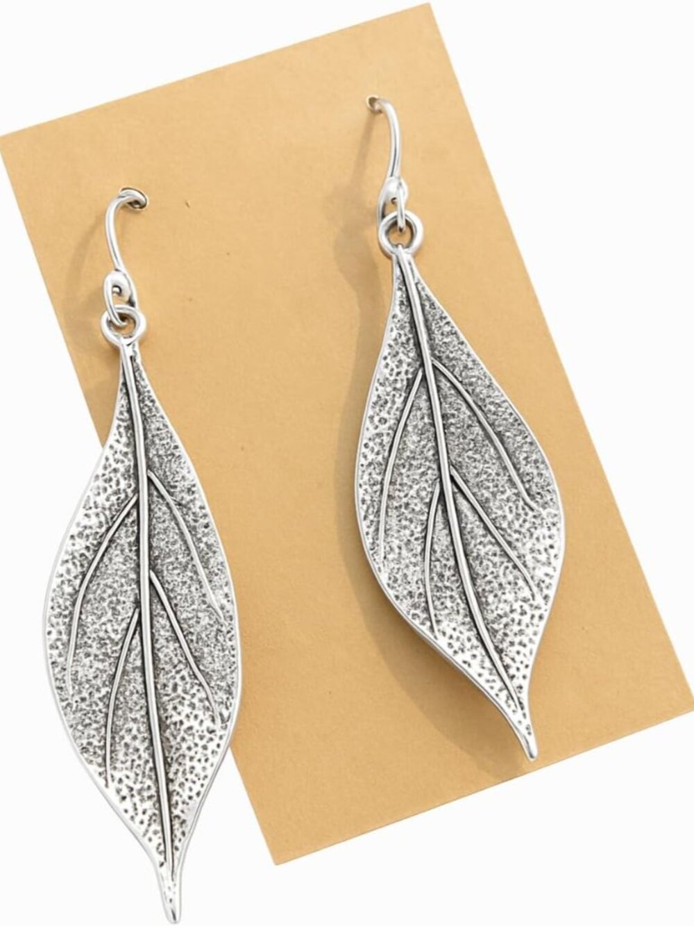 Wavy Leaf on Sterling Silver Dangle Earrings Bohemian Boho